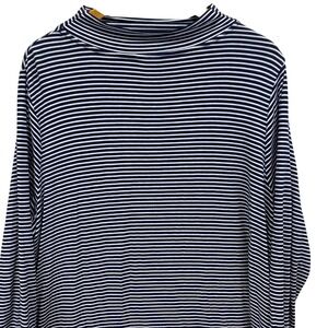 J Jill Wearever Collection Striped Mock Neck Woven Hem Top 2X Women Navy White
